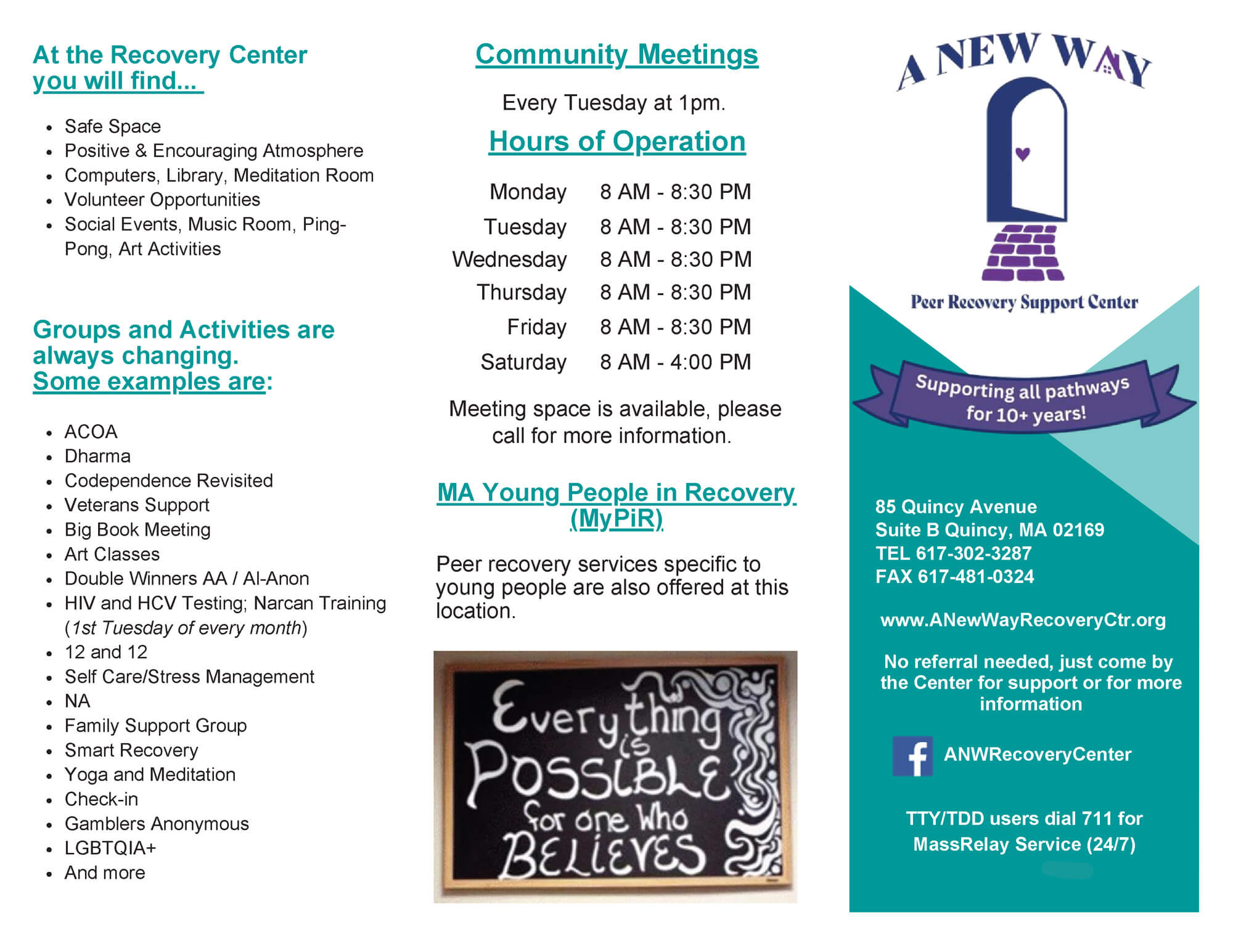 A New Way Recovery Center brochure